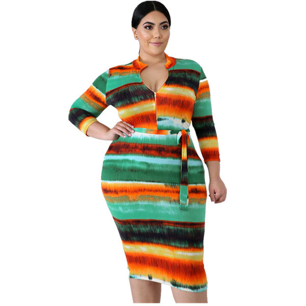 Rochie de dama multicolora cu maneci lungi