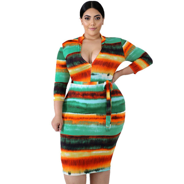 Rochie de dama multicolora cu maneci lungi