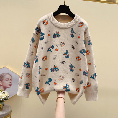 Χειμερινό γυναικείο πουλόβερ με πολύχρωμη εφαρμογή σε διάφορα χρώματα