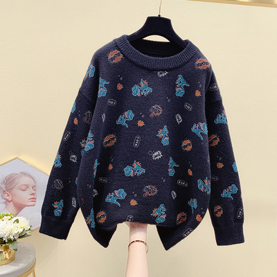 Χειμερινό γυναικείο πουλόβερ με πολύχρωμη εφαρμογή σε διάφορα χρώματα