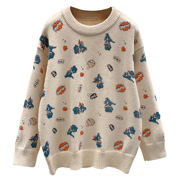 Χειμερινό γυναικείο πουλόβερ με πολύχρωμη εφαρμογή σε διάφορα χρώματα