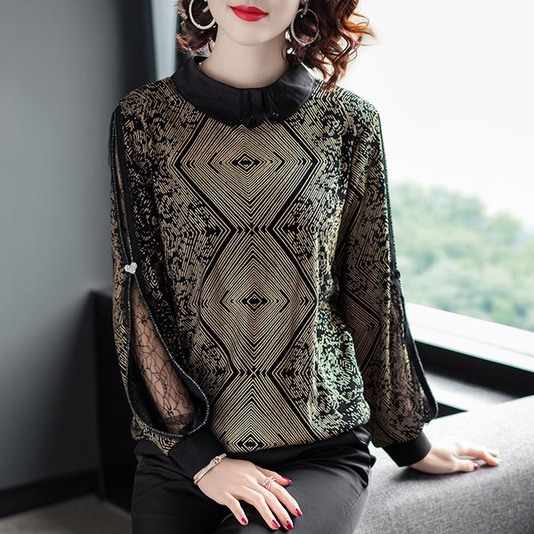 Κομψή γυναικεία μπλούζα  σε κόκκινο και χρυσό χρώμα με  διακοσμιτικές πέτρες