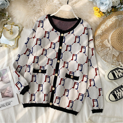 Γυναικεία ζακέτα  με O-λαιμό και χρωματιστό πριντ