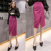 Fusta de dama eleganta cu nasturi si crapatura in trei culori