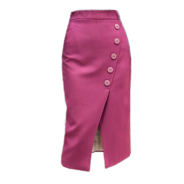 Fusta de dama eleganta cu nasturi si crapatura in trei culori