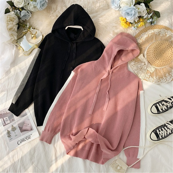 Hanorac pentru femei de zi cu zi cu glugă în negru și roz