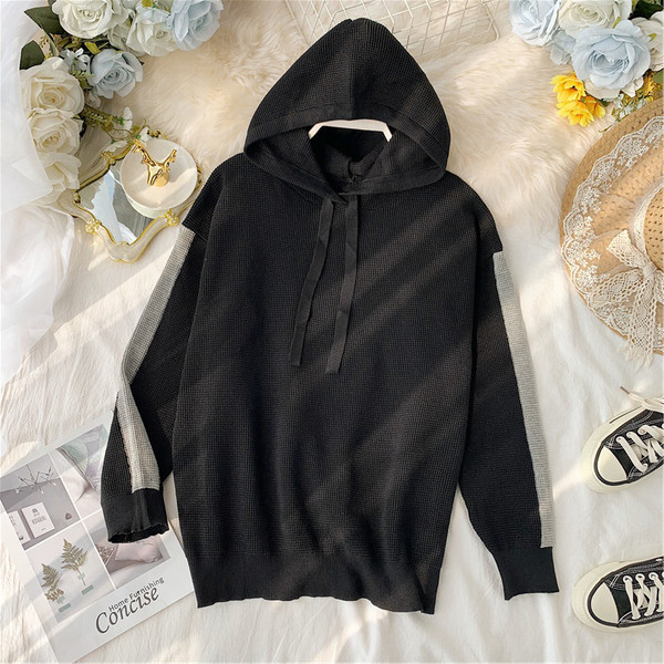 Hanorac pentru femei de zi cu zi cu glugă în negru și roz