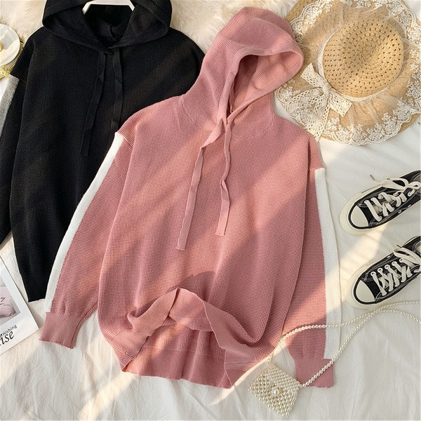 Hanorac pentru femei de zi cu zi cu glugă în negru și roz