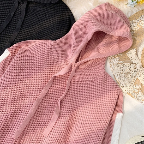 Hanorac pentru femei de zi cu zi cu glugă în negru și roz