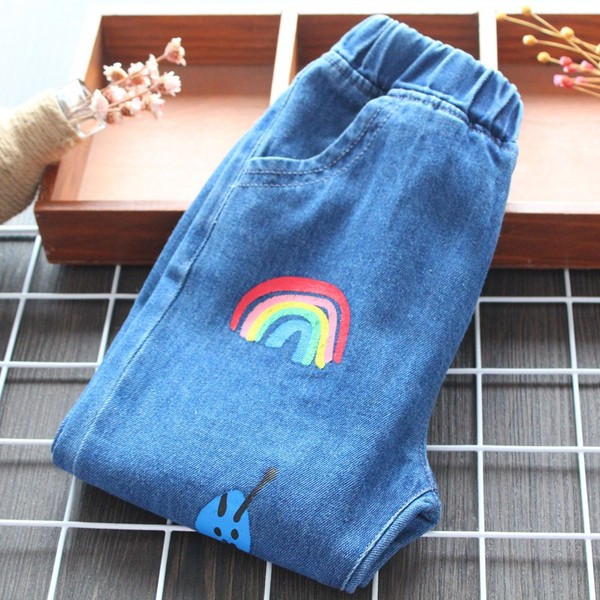 Μοντέρνα παιδικά τζιν για κορίτσια με  εφαρμογή σε μπλε χρώμα