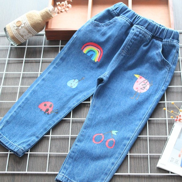 Μοντέρνα παιδικά τζιν για κορίτσια με  εφαρμογή σε μπλε χρώμα