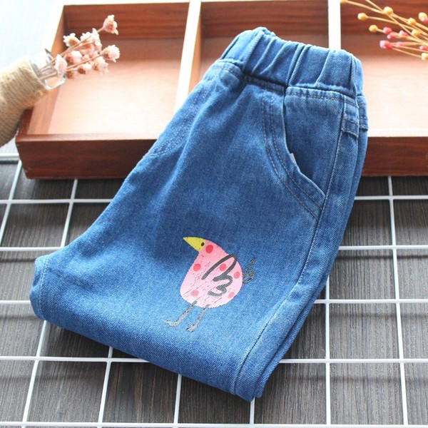 Μοντέρνα παιδικά τζιν για κορίτσια με  εφαρμογή σε μπλε χρώμα