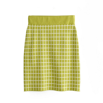 Γυναικεία πλεκτή φούστα με ψηλή μέση σε πράσινο χρώμα