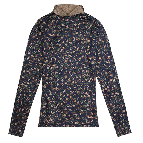 Μοντέρνα γυναικεία μπλούζα σε μπλε και κόκκινο χρώμα με μοτίβα λουλουδιών