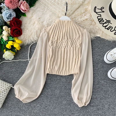 Νέο μοντέλο γυναικείο πουλόβερ με διαφανή μανίκια σε διάφορα χρώματα