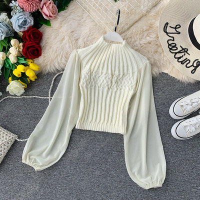 Νέο μοντέλο γυναικείο πουλόβερ με διαφανή μανίκια σε διάφορα χρώματα