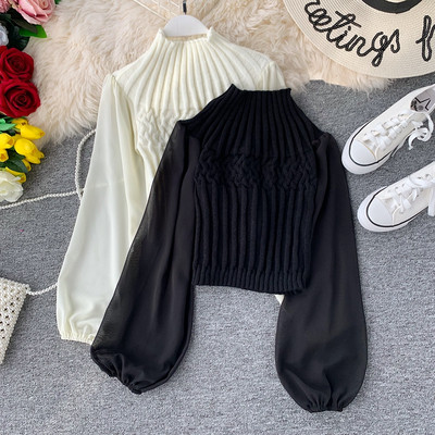 Νέο μοντέλο γυναικείο πουλόβερ με διαφανή μανίκια σε διάφορα χρώματα