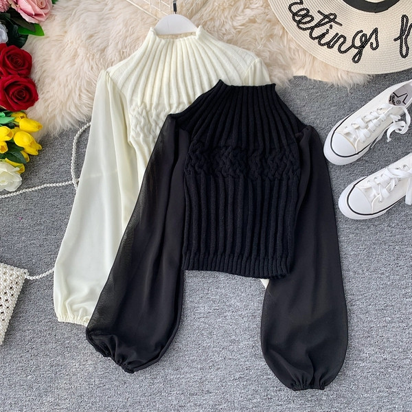 Νέο μοντέλο γυναικείο πουλόβερ με διαφανή μανίκια σε διάφορα χρώματα