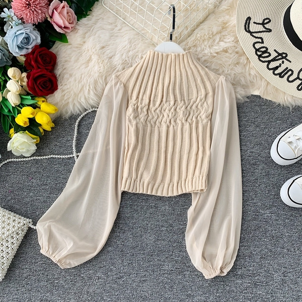 Νέο μοντέλο γυναικείο πουλόβερ με διαφανή μανίκια σε διάφορα χρώματα