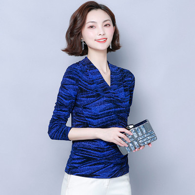 Νέο μοντέλο  μοντέρνα γυναικεία μπλούζα σε δύο χρωμάτα με μακριά μανίκια και V-neck