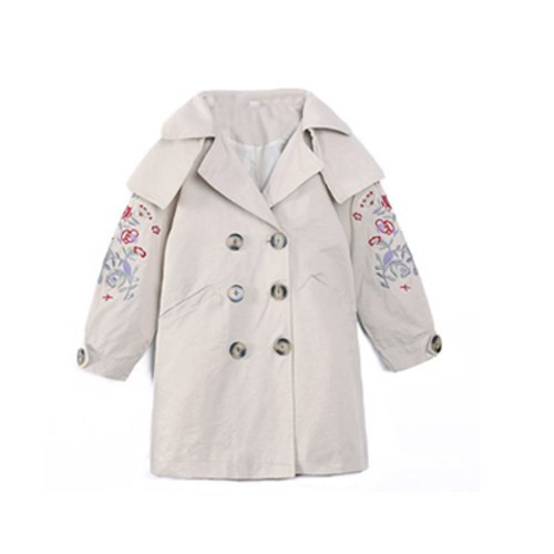 Geaca de copii moderna pentru fete cu nasturi, curea si broderie in roz si maro