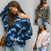 Bluză de damă modernă cu model de camuflaj în trei culori