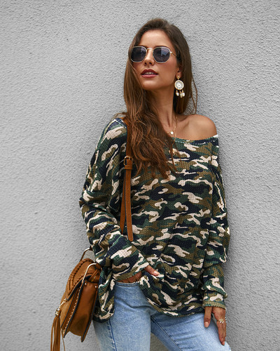 Bluză de damă modernă cu model de camuflaj în trei culori