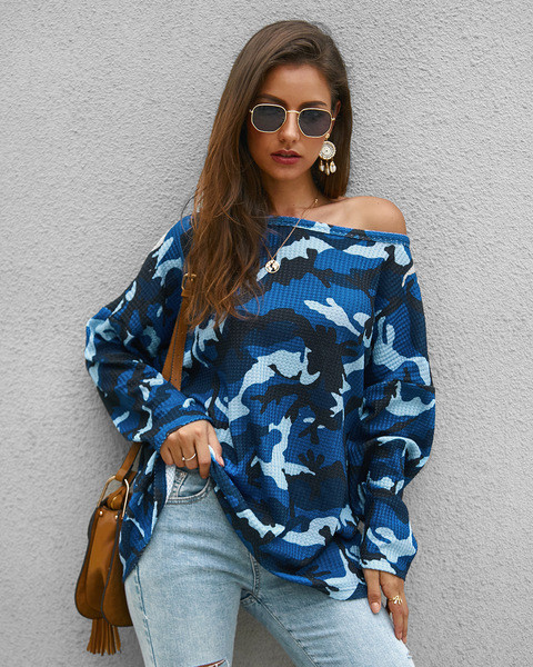 Bluză de damă modernă cu model de camuflaj în trei culori