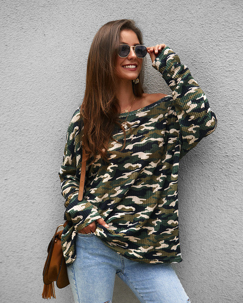 Bluză de damă modernă cu model de camuflaj în trei culori