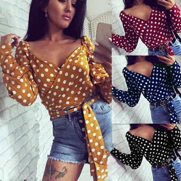 Γυναικεία μοντέρνα μπλούζα πουά σε τέσσερα χρώματα