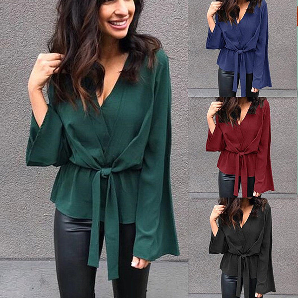 Bluză de damă modernă în mai multe culori, cu mâneci lungi și decolteu spitz