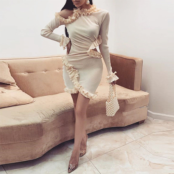 Rochie moderna de dama cu maneci lungi in doua culori