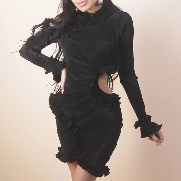 Rochie moderna de dama cu maneci lungi in doua culori