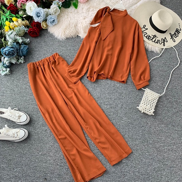 Set elegant de dama - bluza cu panglica si pantaloni largi in diferite culori