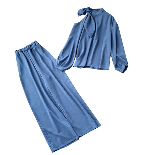 Set elegant de dama - bluza cu panglica si pantaloni largi in diferite culori