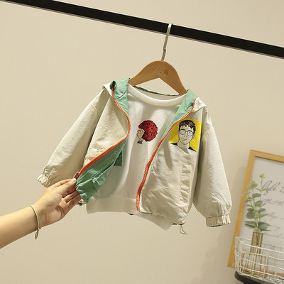 Модерно детско яке за момчета с качулка и апликация - два цвята