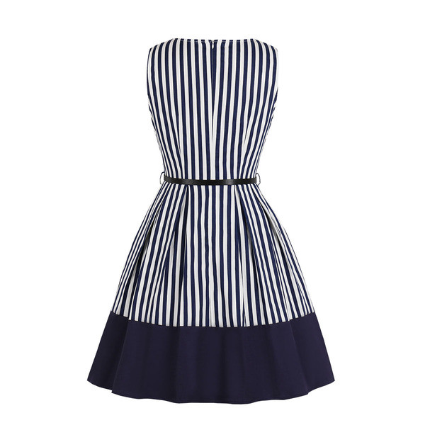 Μοντέρνο γυναικείο ριγέ φόρεμα με φαρδιές λωρίδες σε μπλε χρώμα