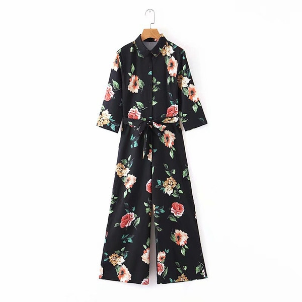 Salopeta lunga de culoare neagra si imprimeu floral