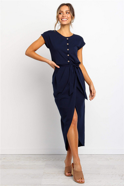 Μοντέρνο γυναικείο φόρεμα  σε διάφορα χρώματα με κοντά μανίκια