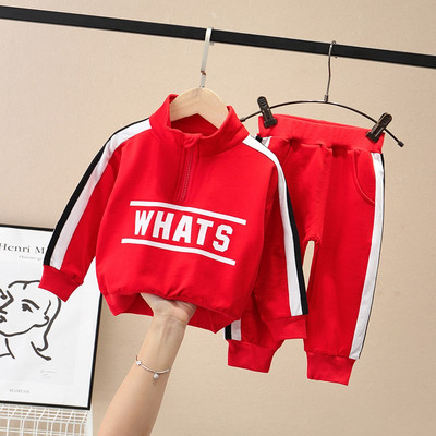 Нов модел спортен детски комплект за момчета панталон + блуза с апликация в червен и зелен цвят