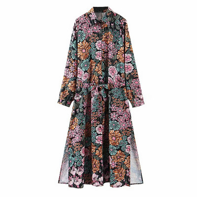 Μακρύ  γυναικείο φόρεμα με δεσμούς και πλάγια σχισμή - ευρύ μοντέλο