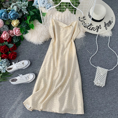 Rochie lunga de dama eleganta cu bretele subtiri in mai multe culori