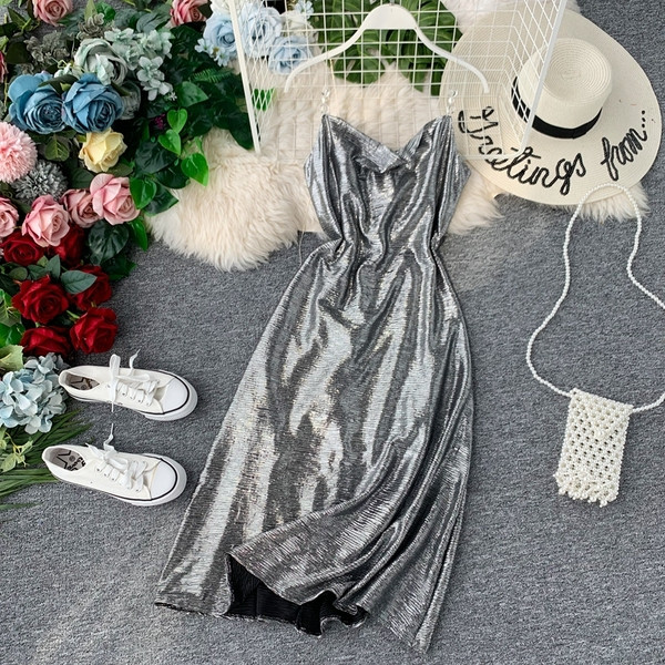 Rochie lunga de dama eleganta cu bretele subtiri in mai multe culori