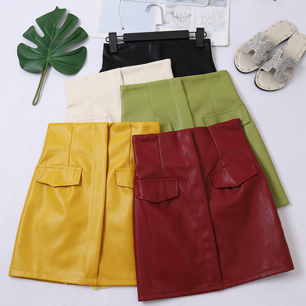 Fusta de dama actuala in cinci culori - piele ecologica cu fermoar