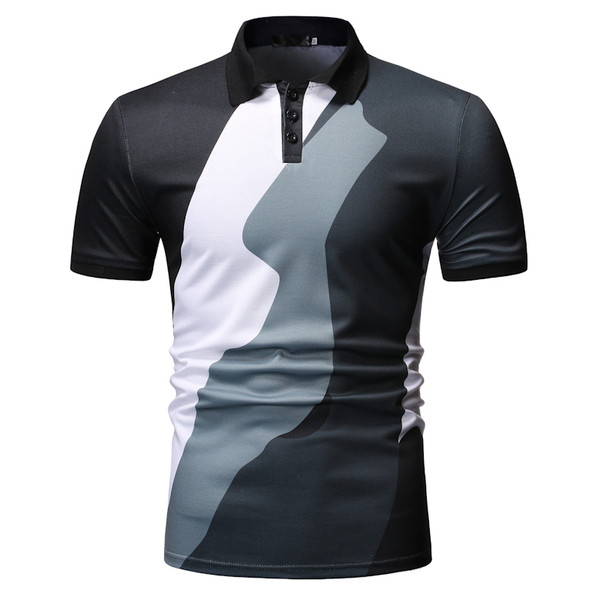 Tricou casual barbatesc cu guler clasic in albastru si negru