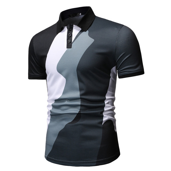 Tricou casual barbatesc cu guler clasic in albastru si negru