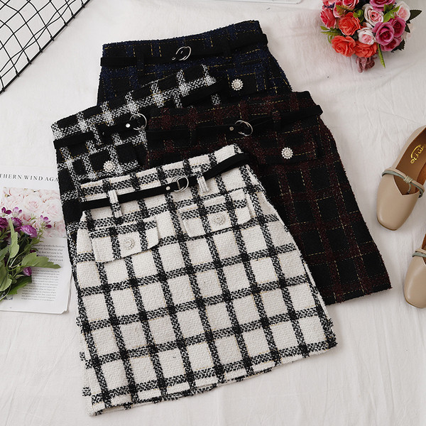 Kockás női szoknya négy színben, magas derékkal, gombokkal