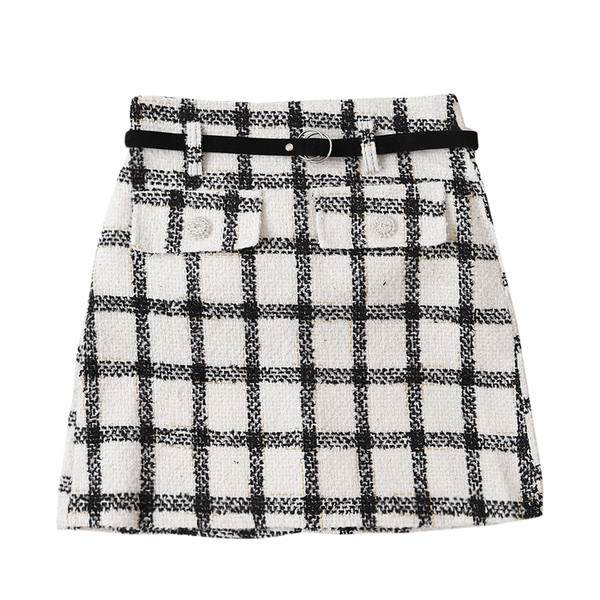 Kockás női szoknya négy színben, magas derékkal, gombokkal