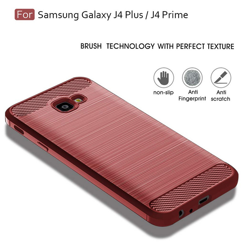 Spate din silicon pentru Samsung Galaxy J4 Plus - design carbon în roșu