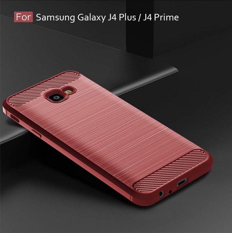 Spate din silicon pentru Samsung Galaxy J4 Plus - design carbon în roșu